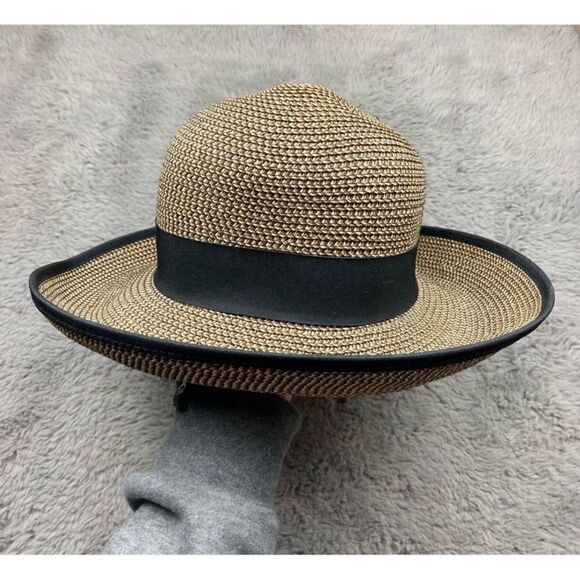 San Diego hat company tan woven paper sun hat with black trim and bow - Picture 4 of 7